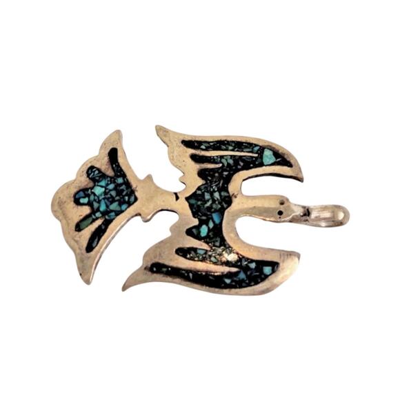 Sterling Silver Peyote Bird Pendant Crushed Stone Inlay 5.5 G 1.25 Inch Native - Picture 4 of 8